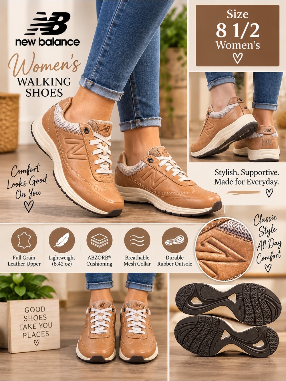 New Balance Women's Tan & White Walking Sneakers